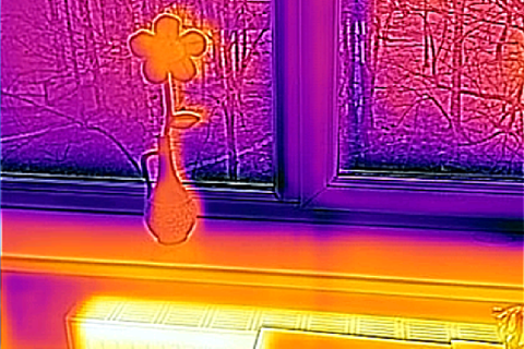logu palodze infrasarkanās gaismas attēlā CAT S60