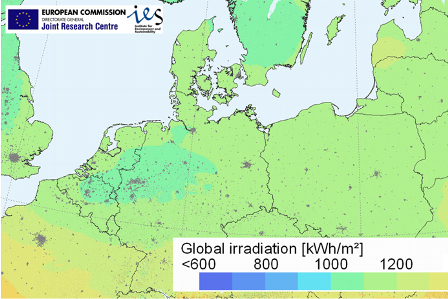 PVGIS Eiropas Saules potenciāla karte