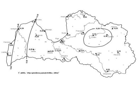 vēja spiediena pamatvērtība Latvijā