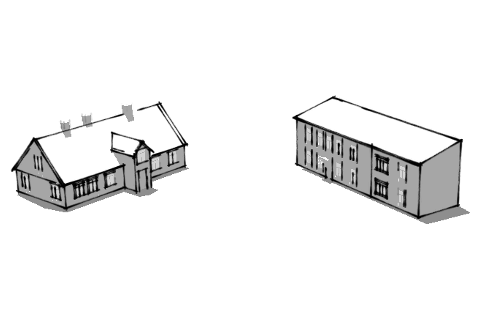dažādas formas ēkas