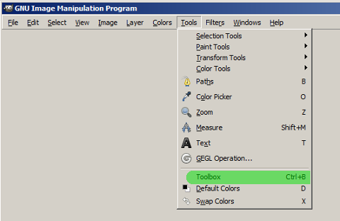 GIMP rīku kaste no rīkjoslas
