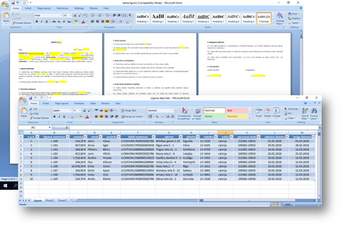 dokumenta sagatave un datu bāze excel tabulā